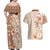 Pasifika Sataoa Pattern Plumeria Vintage Couples Matching Off Shoulder Maxi Dress and Hawaiian Shirt Brown Beige Tan LT9 - Polynesian Pride