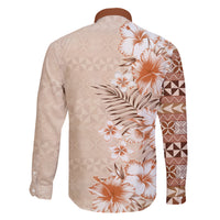Pasifika Sataoa Pattern Plumeria Vintage Family Matching Long Sleeve Bodycon Dress and Hawaiian Shirt Brown Beige Tan LT9 - Polynesian Pride