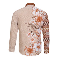 Pasifika Sataoa Pattern Plumeria Vintage Long Sleeve Button Shirt Brown Beige Tan LT9 - Polynesian Pride