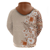Pasifika Sataoa Pattern Plumeria Vintage Zip Hoodie Brown Beige Tan LT9 - Polynesian Pride