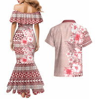 Pasifika Sataoa Pattern Plumeria Vintage Couples Matching Mermaid Dress and Hawaiian Shirt Cherry LT9 - Polynesian Pride