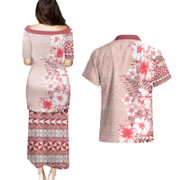 Pasifika Sataoa Pattern Plumeria Vintage Couples Matching Puletasi and Hawaiian Shirt Cherry LT9 - Polynesian Pride