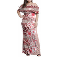 Pasifika Sataoa Pattern Plumeria Vintage Family Matching Off Shoulder Maxi Dress and Hawaiian Shirt Cherry LT9 Mom's Dress Cherry - Polynesian Pride