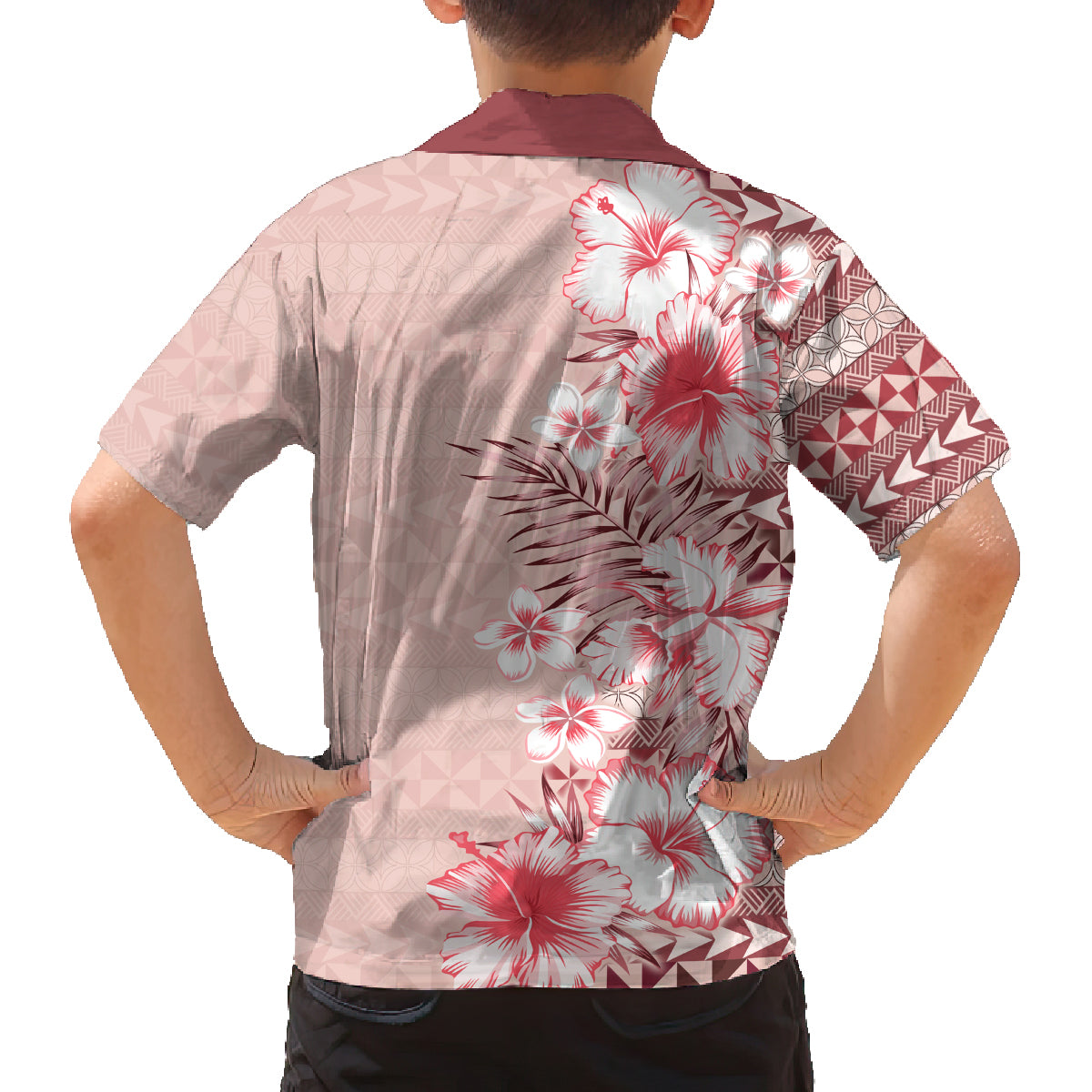 Pasifika Sataoa Pattern Plumeria Vintage Family Matching Puletasi and Hawaiian Shirt Cherry LT9 - Polynesian Pride