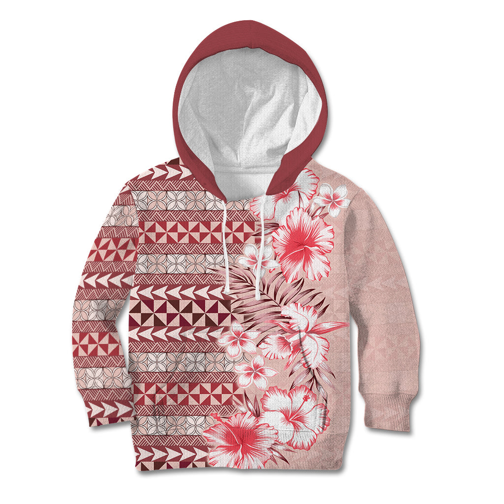 Pasifika Sataoa Pattern Plumeria Vintage Kid Hoodie Cherry LT9 Hoodie Cherry - Polynesian Pride