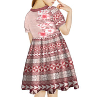 Pasifika Sataoa Pattern Plumeria Vintage Kid Short Sleeve Dress Cherry LT9 - Polynesian Pride