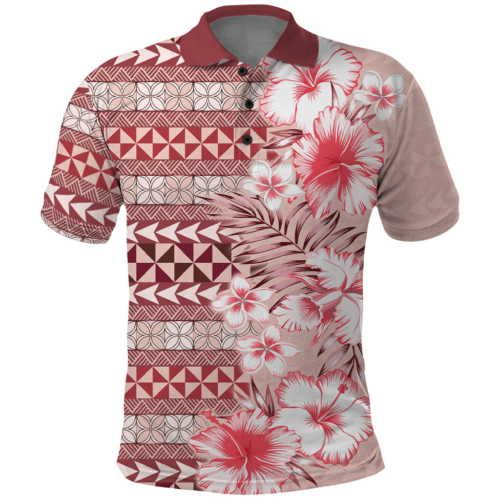 Pasifika Sataoa Pattern Plumeria Vintage Polo Shirt Cherry LT9 Cherry - Polynesian Pride
