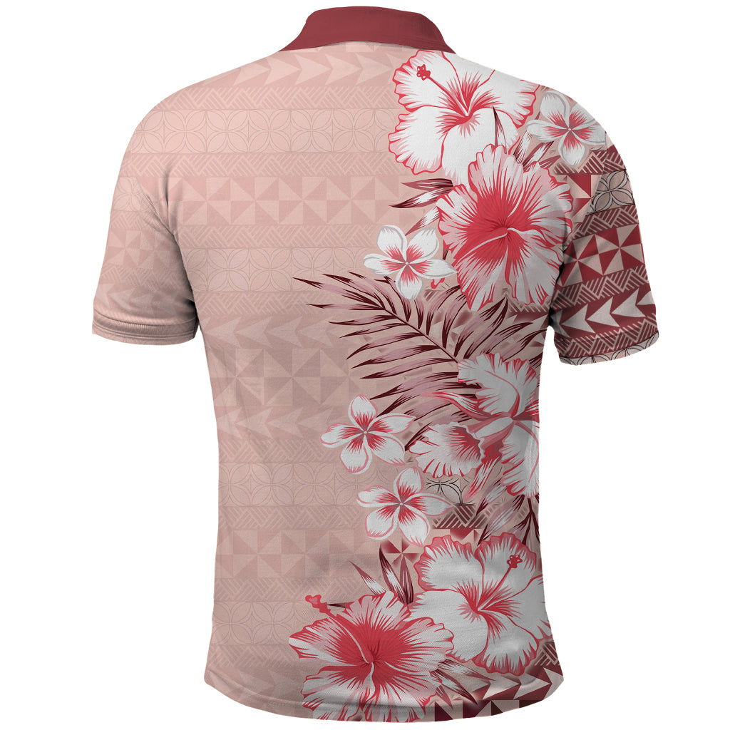 Pasifika Sataoa Pattern Plumeria Vintage Polo Shirt Cherry LT9 - Polynesian Pride