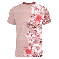 Pasifika Sataoa Pattern Plumeria Vintage Women V Neck T Shirt Cherry LT9 - Polynesian Pride