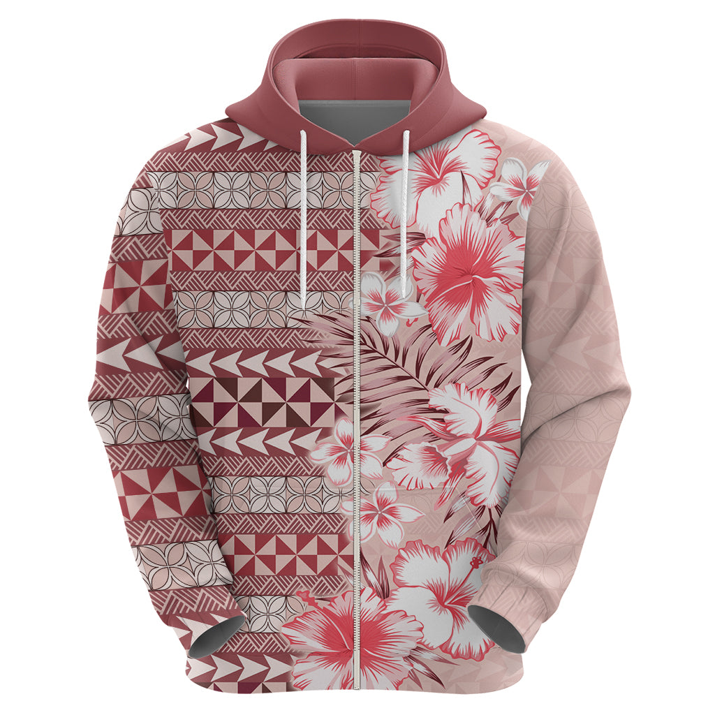 Pasifika Sataoa Pattern Plumeria Vintage Zip Hoodie Cherry LT9 - Polynesian Pride