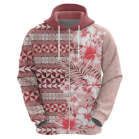 Pasifika Sataoa Pattern Plumeria Vintage Zip Hoodie Cherry LT9 - Polynesian Pride