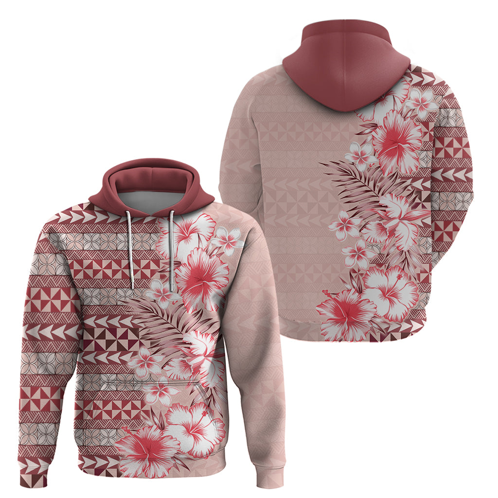 Pasifika Sataoa Pattern Plumeria Vintage Zip Hoodie Cherry LT9 - Polynesian Pride