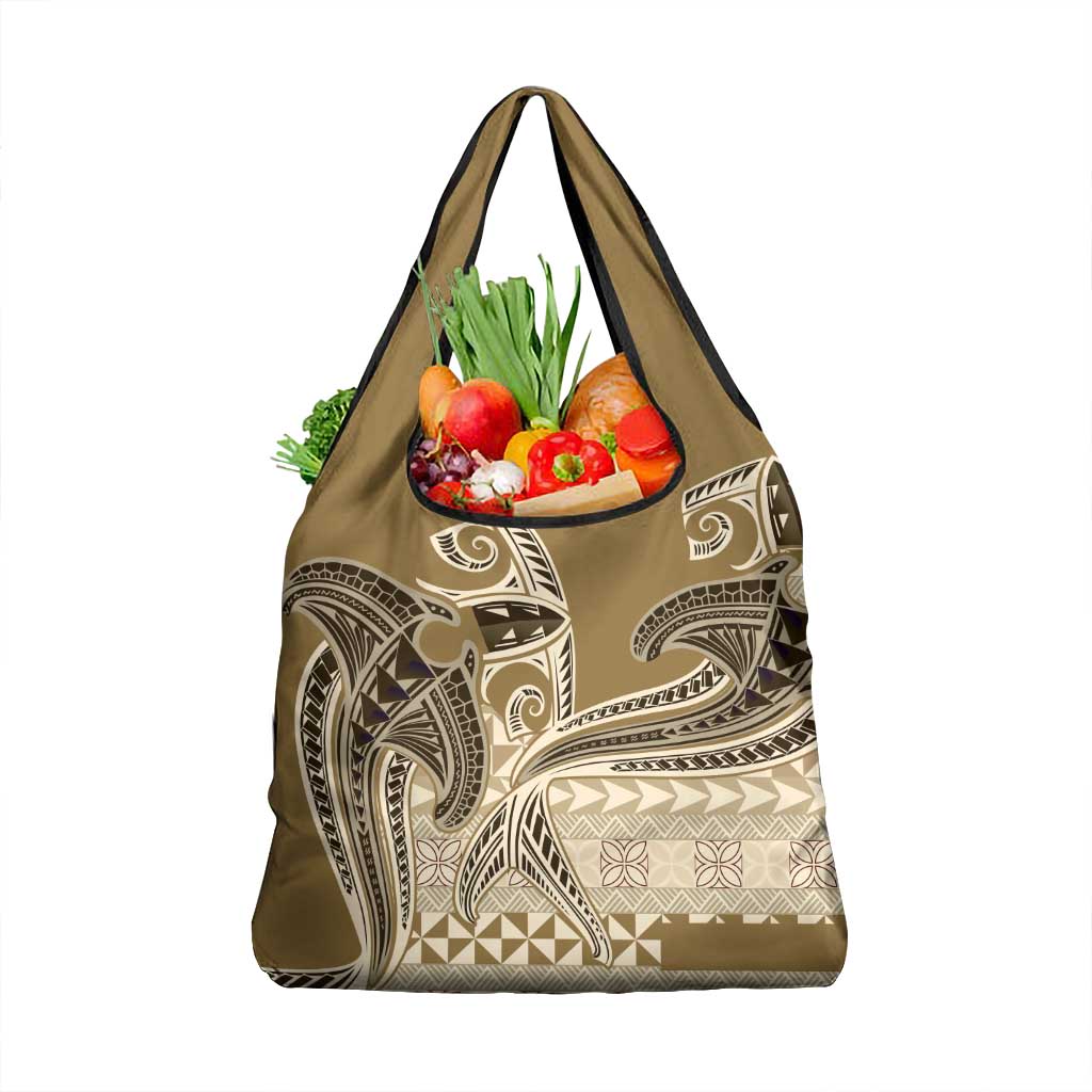 Vintage Hammerhead Shark Valentine Day Grocery Bag Pasifika Sataoa Pattern - Beige Tan