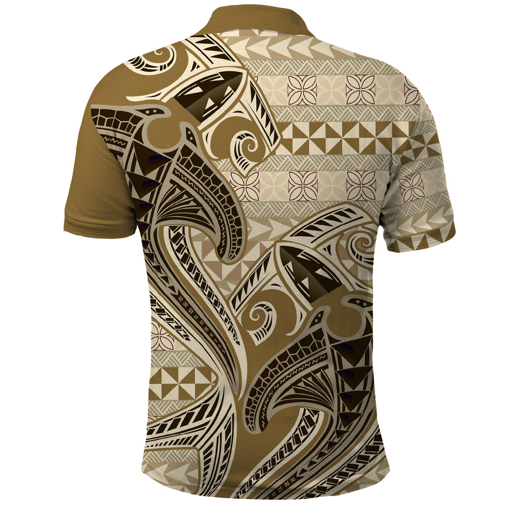 Vintage Hammerhead Shark Valentine Day Polo Shirt Pasifika Sataoa Pattern - Beige Tan LT9 - Polynesian Pride