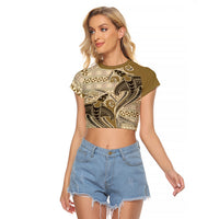 Vintage Hammerhead Shark Valentine Day Raglan Cropped T Shirt Pasifika Sataoa Pattern - Beige Tan LT9 Female Beige Tan - Polynesian Pride