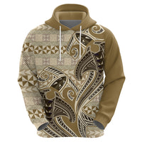 Vintage Hammerhead Shark Valentine Day Zip Hoodie Pasifika Sataoa Pattern - Beige Tan LT9 - Polynesian Pride
