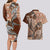 Vintage Hammerhead Shark Valentine Day Couples Matching Long Sleeve Bodycon Dress and Hawaiian Shirt Pasifika Sataoa Pattern - Brown Beige Tan LT9 - Polynesian Pride