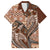 Vintage Hammerhead Shark Valentine Day Family Matching Off Shoulder Long Sleeve Dress and Hawaiian Shirt Pasifika Sataoa Pattern - Brown Beige Tan LT9 Dad's Shirt - Short Sleeve Brown - Polynesian Pride