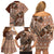 Vintage Hammerhead Shark Valentine Day Family Matching Off Shoulder Short Dress and Hawaiian Shirt Pasifika Sataoa Pattern - Brown Beige Tan LT9 - Polynesian Pride