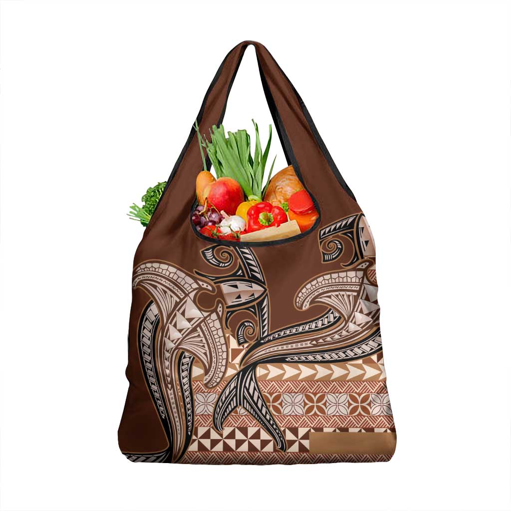 Vintage Hammerhead Shark Valentine Day Grocery Bag Pasifika Sataoa Pattern - Brown Beige Tan LT9 1-pack One Size Brown - Polynesian Pride