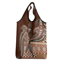 Vintage Hammerhead Shark Valentine Day Grocery Bag Pasifika Sataoa Pattern - Brown Beige Tan LT9 - Polynesian Pride