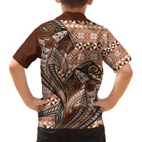 Vintage Hammerhead Shark Valentine Day Kid Hawaiian Shirt Pasifika Sataoa Pattern - Brown Beige Tan LT9 - Polynesian Pride