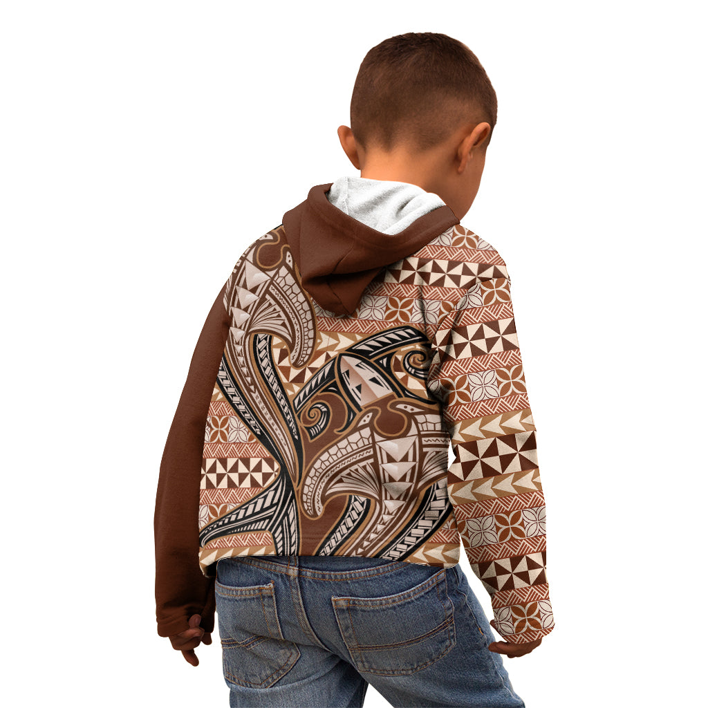 Vintage Hammerhead Shark Valentine Day Kid Hoodie Pasifika Sataoa Pattern - Brown Beige Tan LT9 - Polynesian Pride
