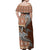 Vintage Hammerhead Shark Valentine Day Off Shoulder Maxi Dress Pasifika Sataoa Pattern - Brown Beige Tan LT9 - Polynesian Pride