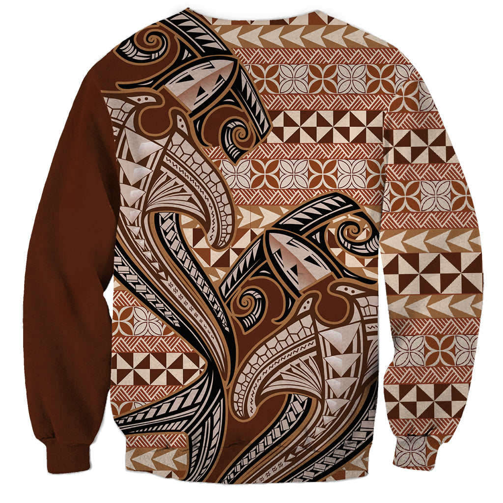 Vintage Hammerhead Shark Valentine Day Sweatshirt Pasifika Sataoa Pattern - Brown Beige Tan LT9 - Polynesian Pride