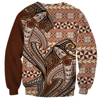 Vintage Hammerhead Shark Valentine Day Sweatshirt Pasifika Sataoa Pattern - Brown Beige Tan LT9 - Polynesian Pride