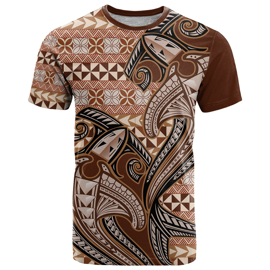 Vintage Hammerhead Shark Valentine Day T Shirt Pasifika Sataoa Pattern - Brown Beige Tan LT9 Brown - Polynesian Pride