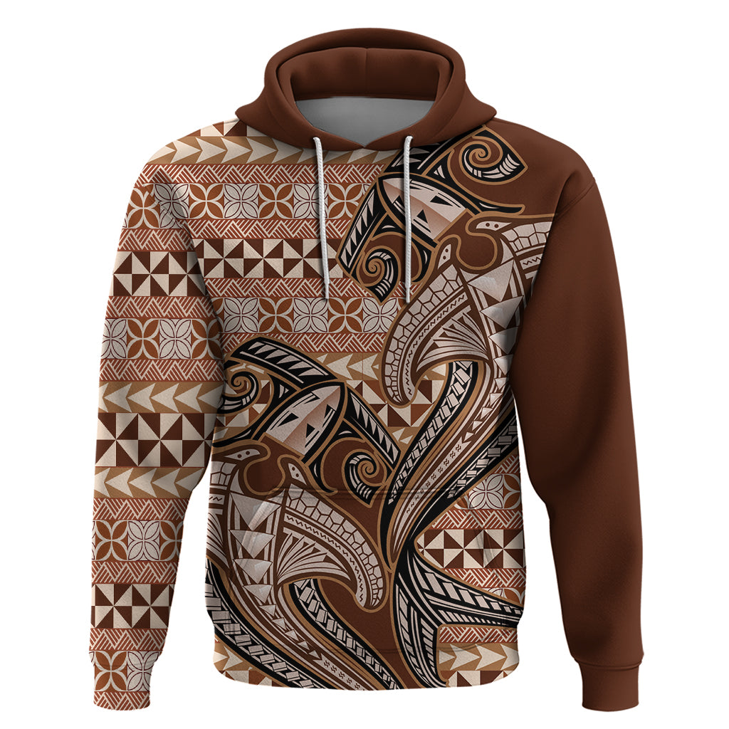 Vintage Hammerhead Shark Valentine Day Zip Hoodie Pasifika Sataoa Pattern - Brown Beige Tan LT9 Pullover Hoodie Brown - Polynesian Pride