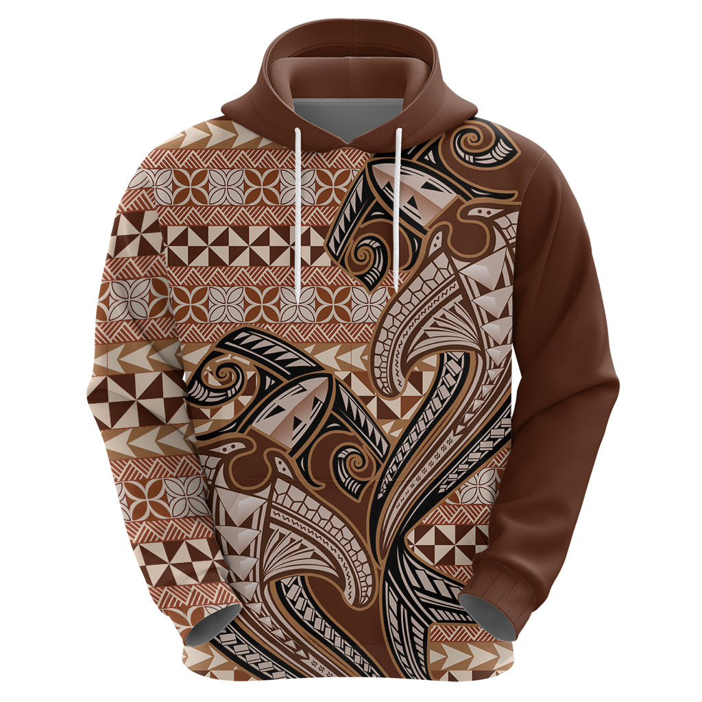 Vintage Hammerhead Shark Valentine Day Zip Hoodie Pasifika Sataoa Pattern - Brown Beige Tan LT9 - Polynesian Pride
