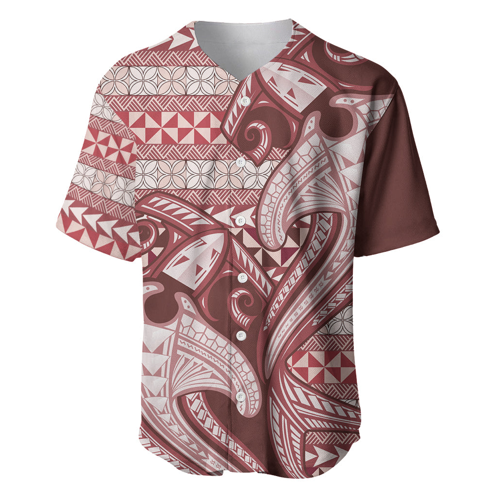 Vintage Hammerhead Shark Valentine Day Baseball Jersey Pasifika Sataoa Pattern - Cherry LT9 Cherry - Polynesian Pride