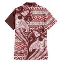 Vintage Hammerhead Shark Valentine Day Family Matching Off Shoulder Long Sleeve Dress and Hawaiian Shirt Pasifika Sataoa Pattern - Cherry LT9 - Polynesian Pride