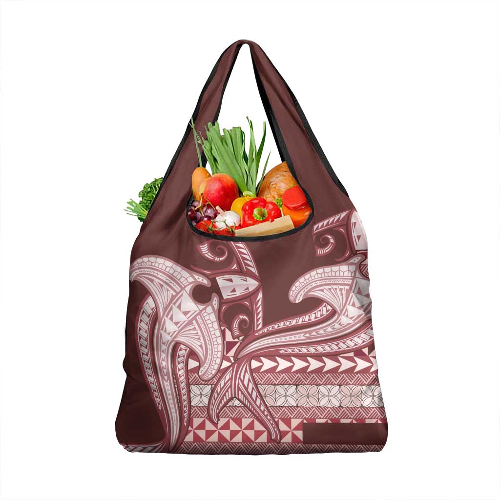 Vintage Hammerhead Shark Valentine Day Grocery Bag Pasifika Sataoa Pattern - Cherry