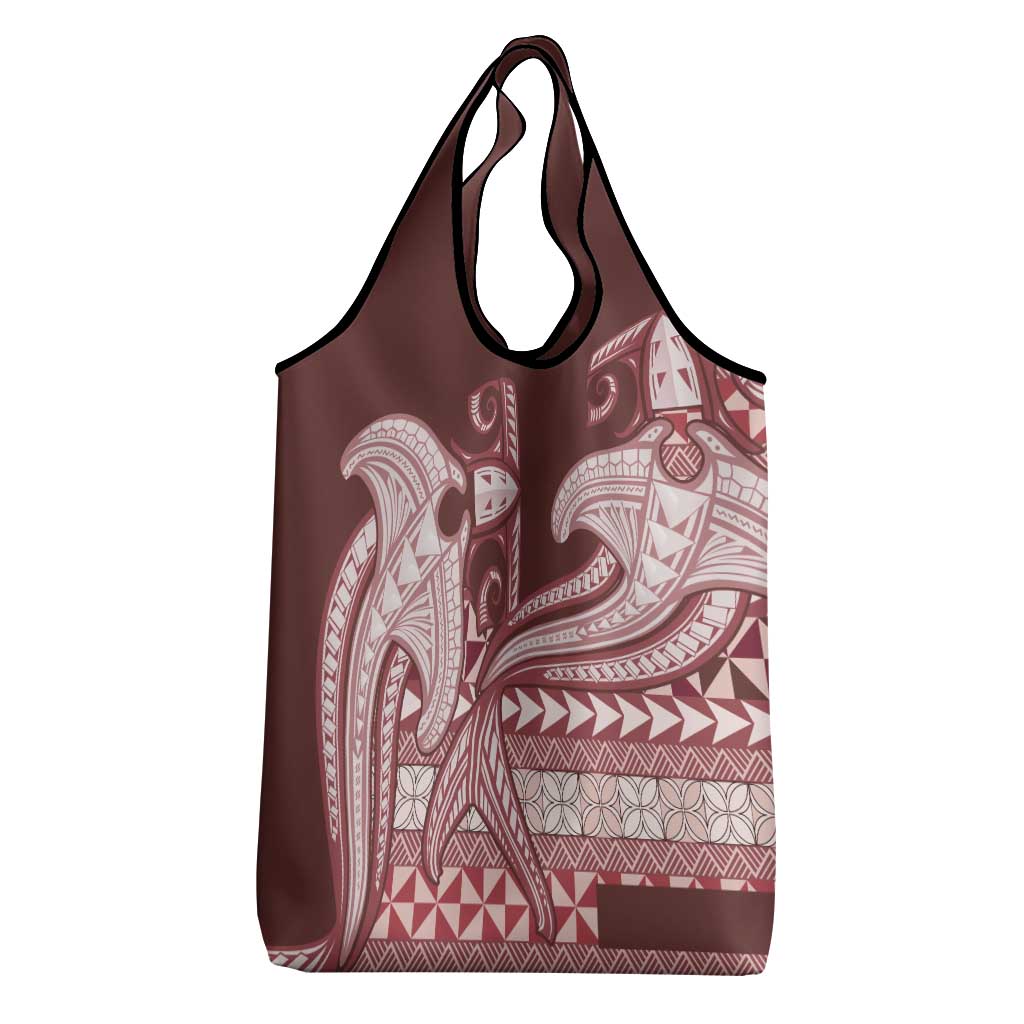 Vintage Hammerhead Shark Valentine Day Grocery Bag Pasifika Sataoa Pattern - Cherry LT9 - Polynesian Pride