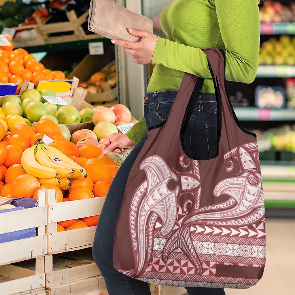 Vintage Hammerhead Shark Valentine Day Grocery Bag Pasifika Sataoa Pattern - Cherry LT9 - Polynesian Pride