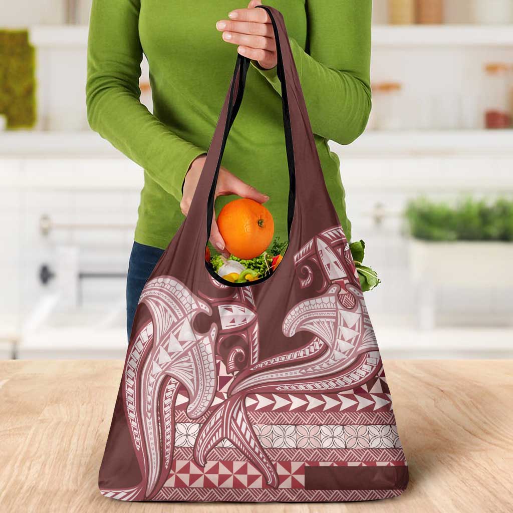 Vintage Hammerhead Shark Valentine Day Grocery Bag Pasifika Sataoa Pattern - Cherry LT9 - Polynesian Pride