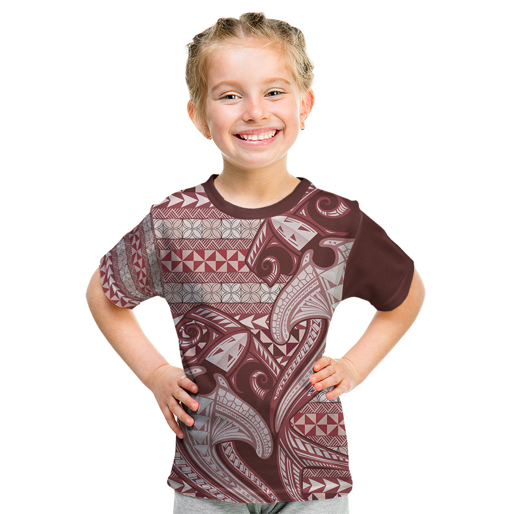 Vintage Hammerhead Shark Valentine Day Kid T Shirt Pasifika Sataoa Pattern - Cherry LT9 Cherry - Polynesian Pride