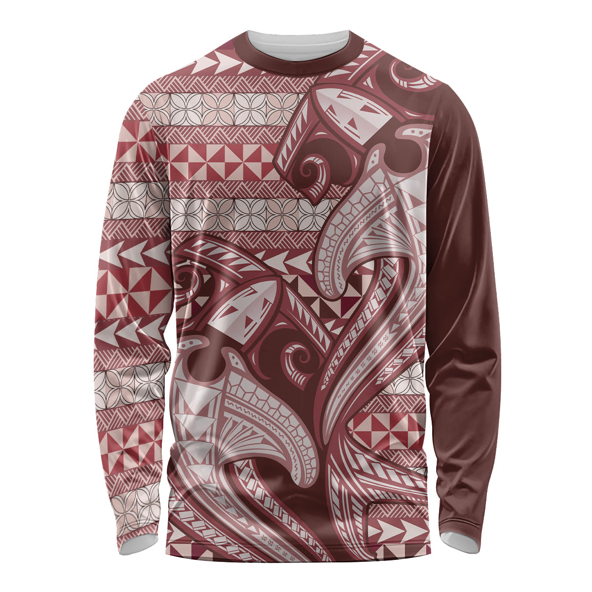 Vintage Hammerhead Shark Valentine Day Long Sleeve Shirt Pasifika Sataoa Pattern - Cherry LT9 Unisex Cherry - Polynesian Pride