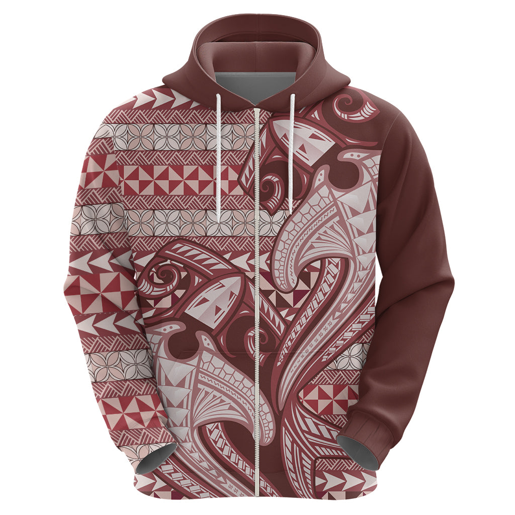 Vintage Hammerhead Shark Valentine Day Zip Hoodie Pasifika Sataoa Pattern - Cherry LT9 - Polynesian Pride