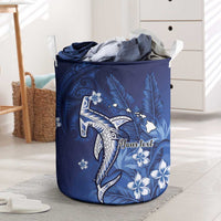 Personalized Hawaiian Maori Hammerhead Shark Laundry Basket Polu Plumeria LT9 Blue - Polynesian Pride
