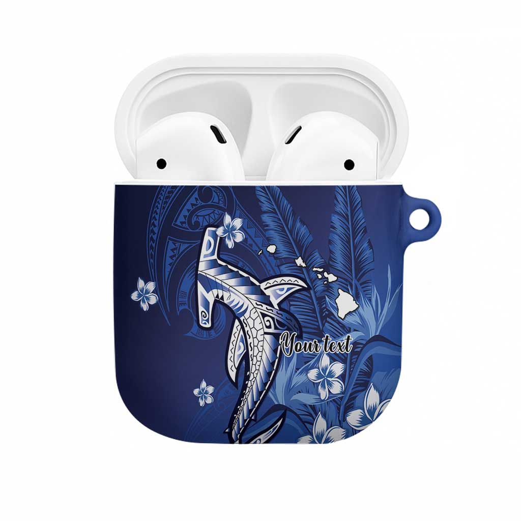 Personalized Hawaiian Maori Hammerhead Shark AirPods Case Polu Plumeria LT9 Blue - Polynesian Pride