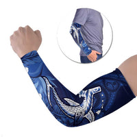 Personalized Hawaiian Maori Hammerhead Shark Arm Sleeves Polu Plumeria LT9 Set of 2 Blue - Polynesian Pride