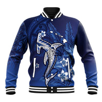 Personalized Hawaiian Maori Hammerhead Shark Baseball Jacket Polu Plumeria LT9 Unisex Blue - Polynesian Pride