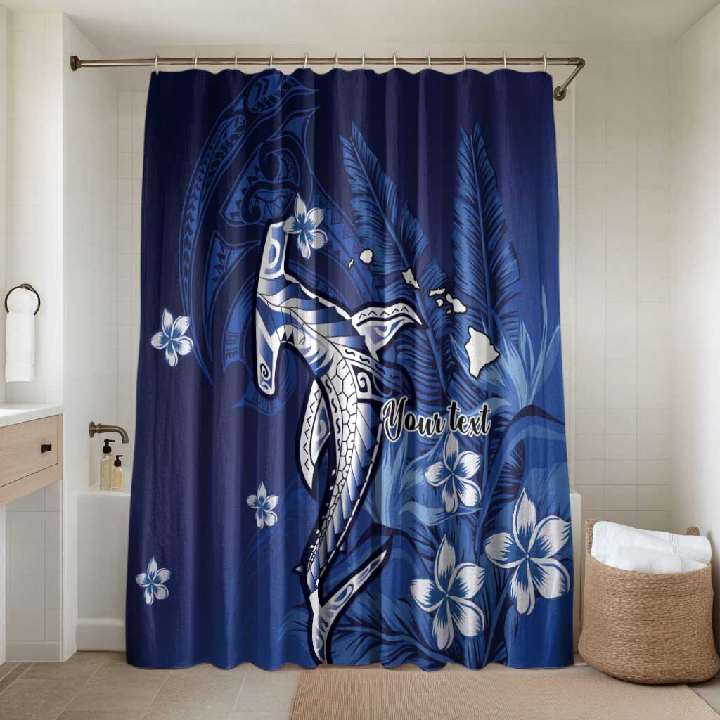 Personalized Hawaiian Maori Hammerhead Shark Bathroom Set Polu Plumeria LT9 Shower Curtain Only Blue - Polynesian Pride