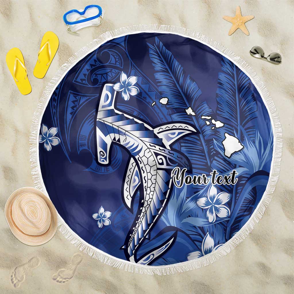 Personalized Hawaiian Maori Hammerhead Shark Beach Blanket Polu Plumeria LT9 One Size 150cm Blue - Polynesian Pride