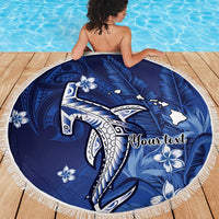 Personalized Hawaiian Maori Hammerhead Shark Beach Blanket Polu Plumeria LT9 - Polynesian Pride