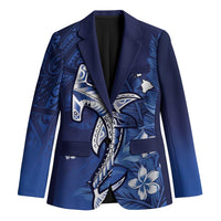 Personalized Hawaiian Maori Hammerhead Shark Blazer Polu Plumeria LT9 Unisex Blue - Polynesian Pride